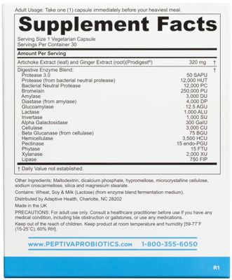 Peptiva Digestive Enzyme Supplement ProDigest - Helps with Bloating, Gas, Constipation - 30 Count