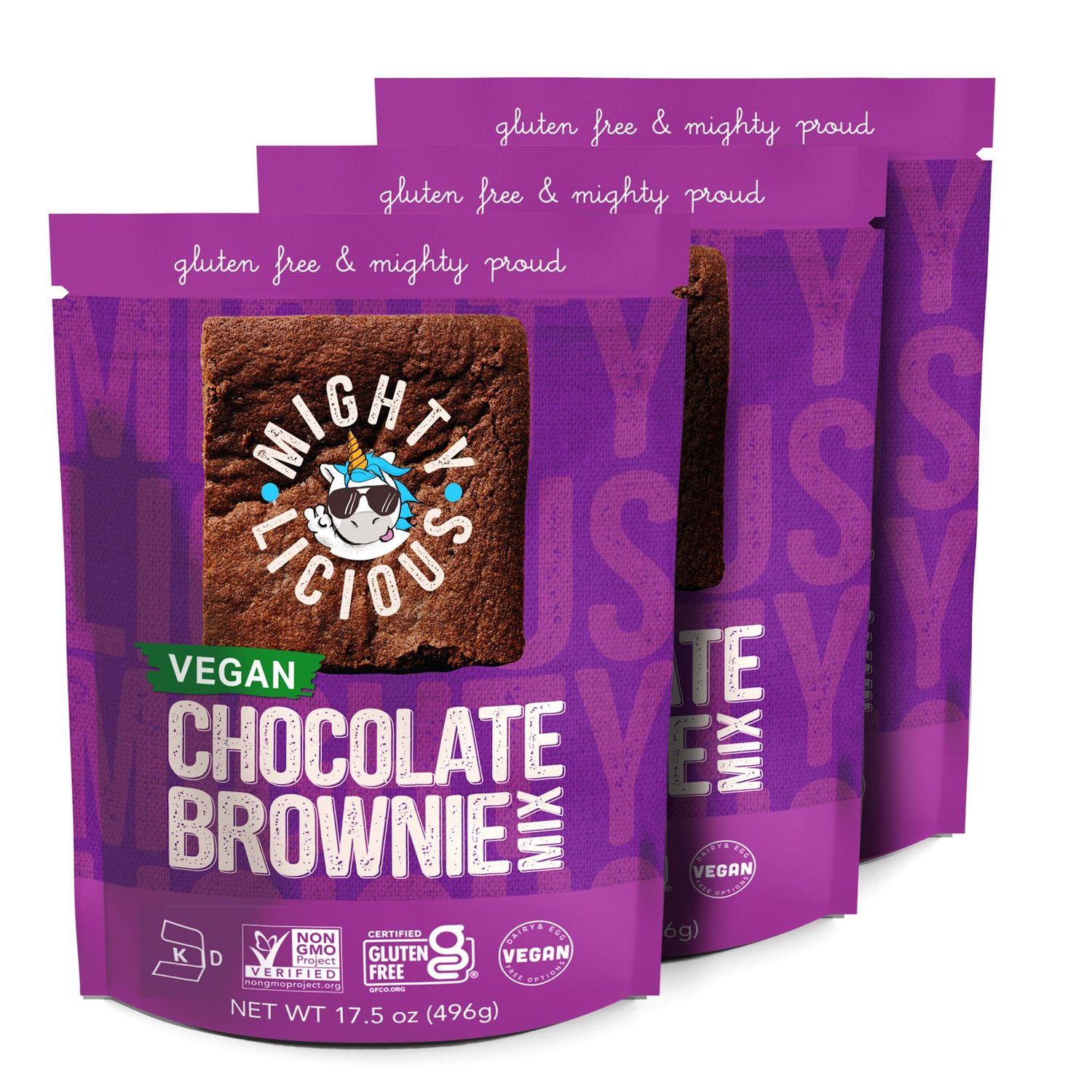 Mightylicious Vegan Chocolate Brownie Mix - Gluten-Free - Non-GMO - Egg-Free - Kosher - Dairy-Free - Allergen Friendly - Preservative Free - Ideal for Baking - 3-Pack (52.5oz Total, 3.3lbs)
