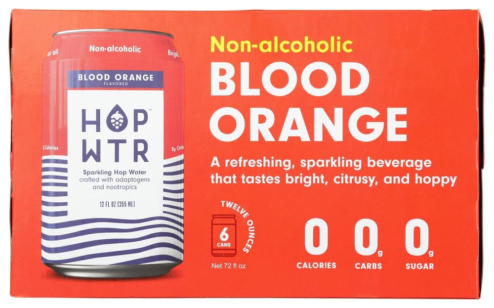 HOP WTR Blood Orange Flavored Sparkling Water, 6 Pack, Sugar Free, Non Alcoholic, 72 Fluid Ounces (Pack Of 4)