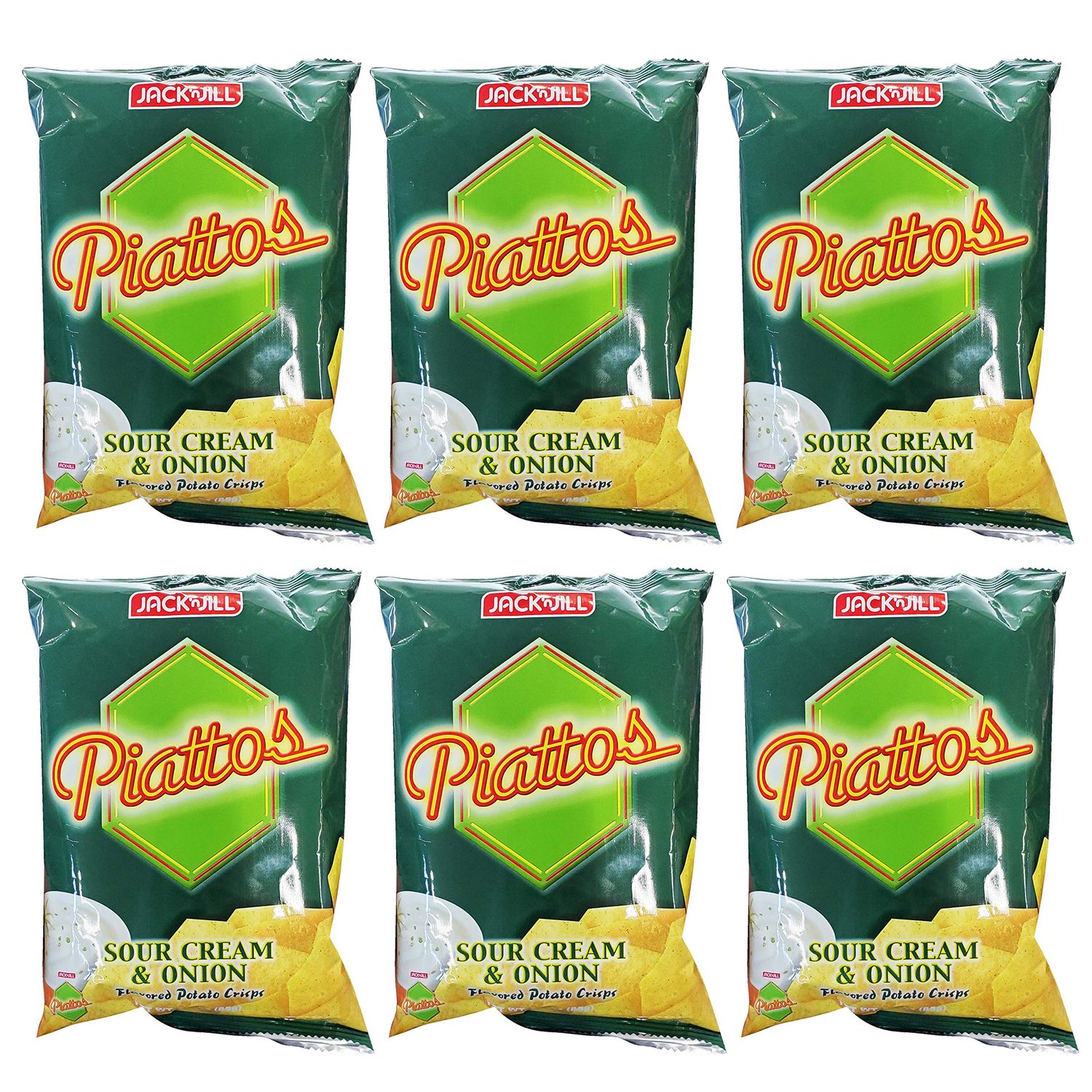 Jack&#39;n Jill Piattos Sour Cream Onion Flavored Potato Chips (6 Pack, Total of 18oz)