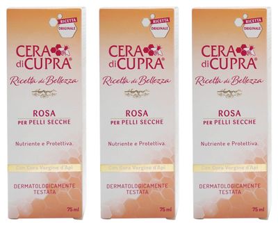 CERA DI CUPRA &quot;Rosa per Pelli Secche Cream for Dry Skin, Anti-age Formula - 2.5 Fluid Ounces (75ml) Tubes (Pack of 3) [ Italian Import ]