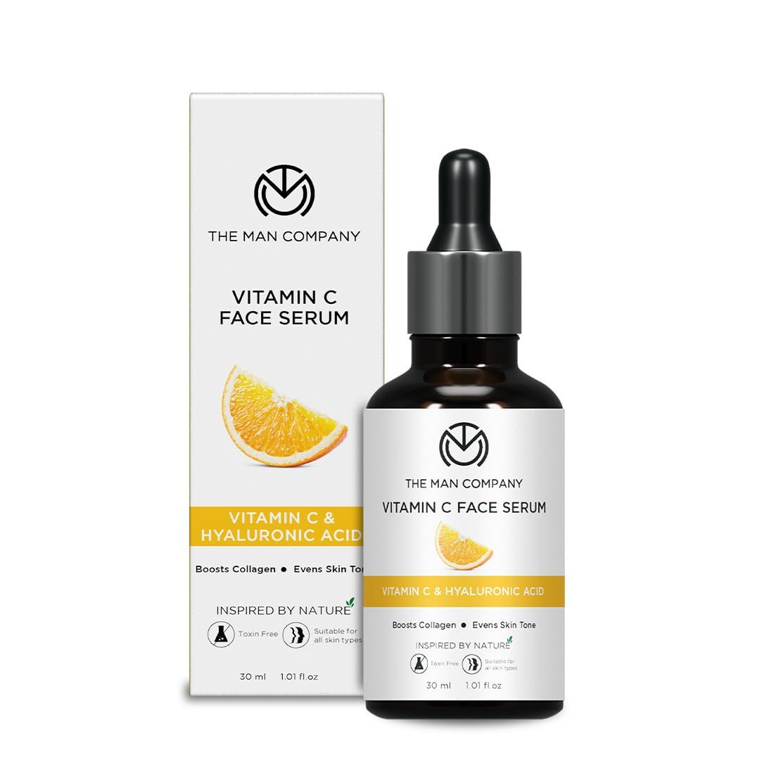 The Man Company 40 Vitamin C Face Serum With Hyaluronic Acid Boosts Collagen Glowing Brightening Skin Soft, Smooth Supple All Skin Types -30ml