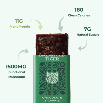 Organic Functional Mushroom Vegan Protein Bars Made in USA Full Dose (1500mg) Lions Mane, Chaga, Reishi Cordyceps Bars Plant Protein Bars wAdaptogens Superfoods Chocolate Brownie Flavor