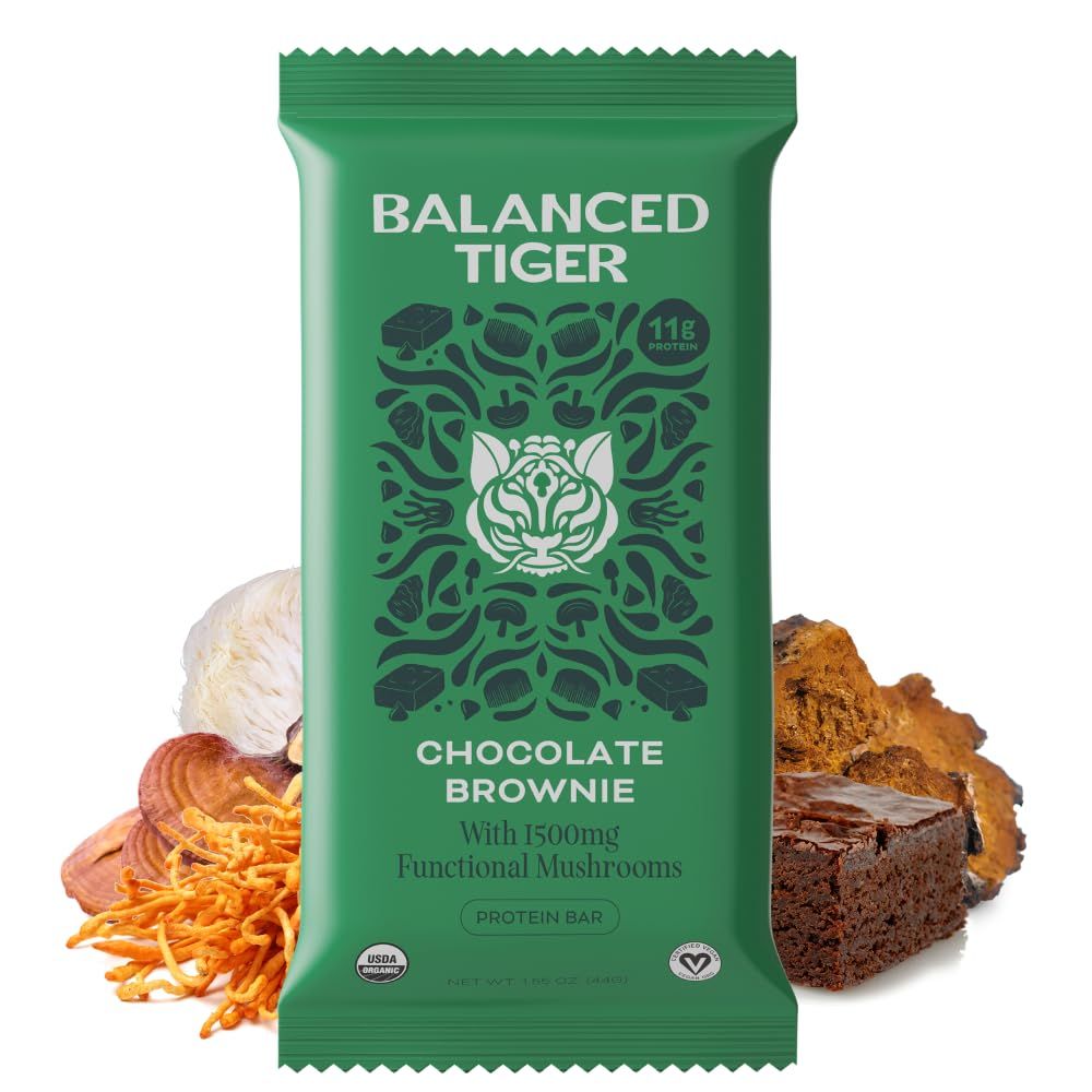 Organic Functional Mushroom Vegan Protein Bars Made in USA Full Dose (1500mg) Lions Mane, Chaga, Reishi Cordyceps Bars Plant Protein Bars wAdaptogens Superfoods Chocolate Brownie Flavor