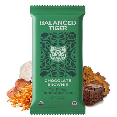 Organic Functional Mushroom Vegan Protein Bars Made in USA Full Dose (1500mg) Lions Mane, Chaga, Reishi Cordyceps Bars Plant Protein Bars wAdaptogens Superfoods Chocolate Brownie Flavor