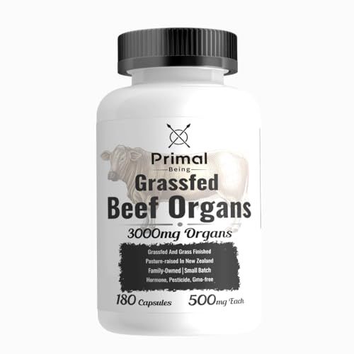 Primal Being Grassfed Beef Organ Complex - Liver, Heart, Pancreas, Spleen, Kidney- Supports Overall Health Performance - 180 Capsules, 3000mg per Serving