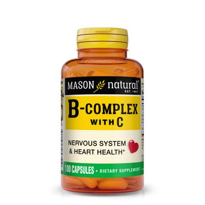 MASON NATURAL Vitamin B-Complex with Vitamin C - Healthy Heart and Nervous System, Improves Immune Function and Energy Metabolism, 100 Capsules