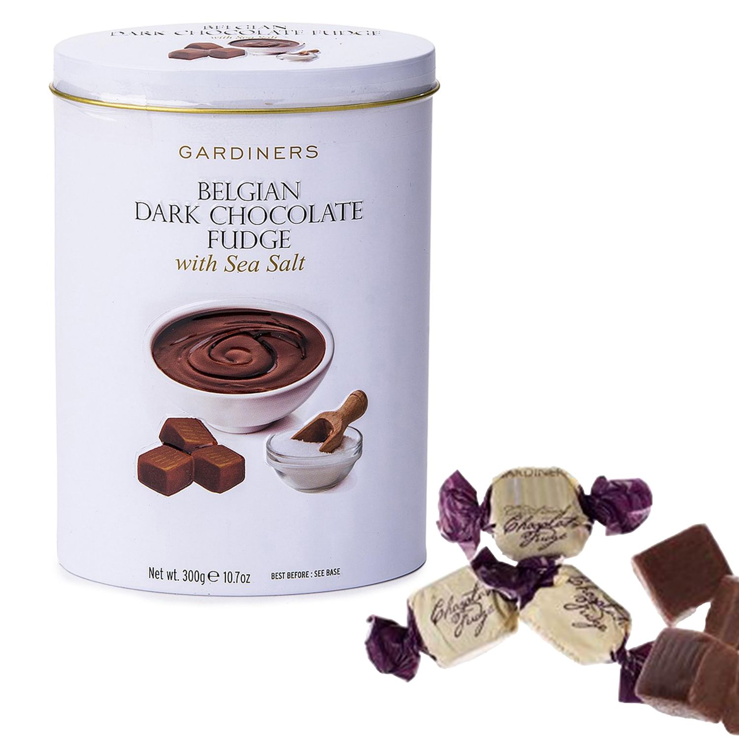 Gardiners of Scotland Handmade Fudge 300g Tin, Belgian Dark Chocolate Sea Salt Fudge