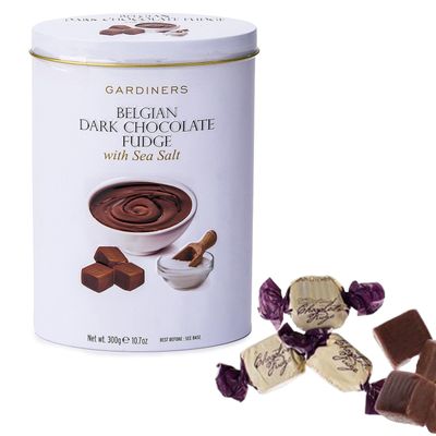 Gardiners of Scotland Handmade Fudge 300g Tin, Belgian Dark Chocolate Sea Salt Fudge