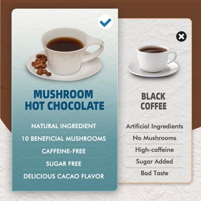 Mushroom Hot Chocolate Mix, Cacao Powder, 10 Mushrooms Lion's Mane, Reishi, Chaga, L-Theanine Coffee Alternative for Calm Sleep, Mood Enhancement, Sugar Free, 8.45 Oz