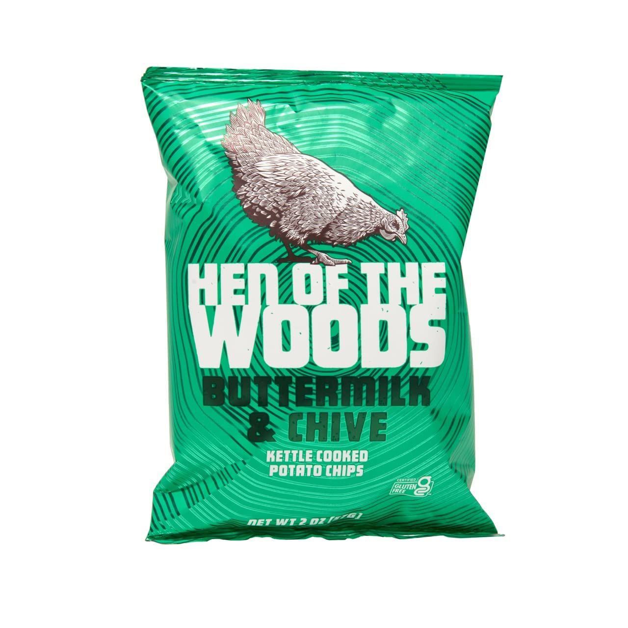 Hen of the Woods Kettle Cooked Potato Chips, Buttermilk and Chive Flavor, 2 Ounce Bag, 12-Pack