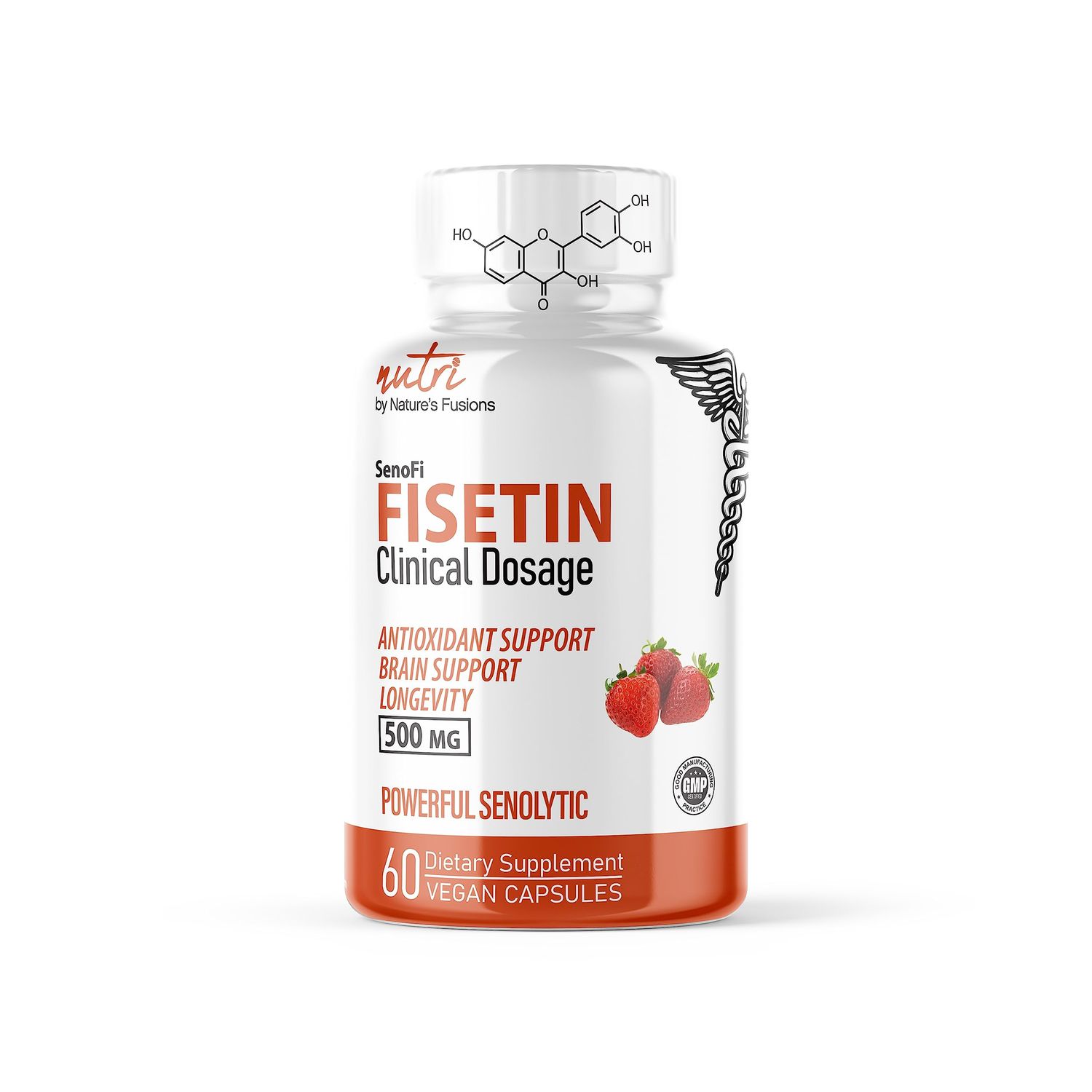 Nature&#39;s Fusions Nutri Fisetin 500mg 60 Count - Clinical Dosage - Fisetin Supplements - Powerful Senolytic Activator, Antioxidant, Brain Support - Natural Polyphenols - 60 Count