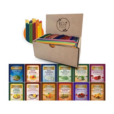 Tea Bunch Twinings 48 Tea Bags Herbal Variety Pack - 12 Herbal Flavors with 20 Honey Sticks, Perfect Tea Gift Set for Any Occasion