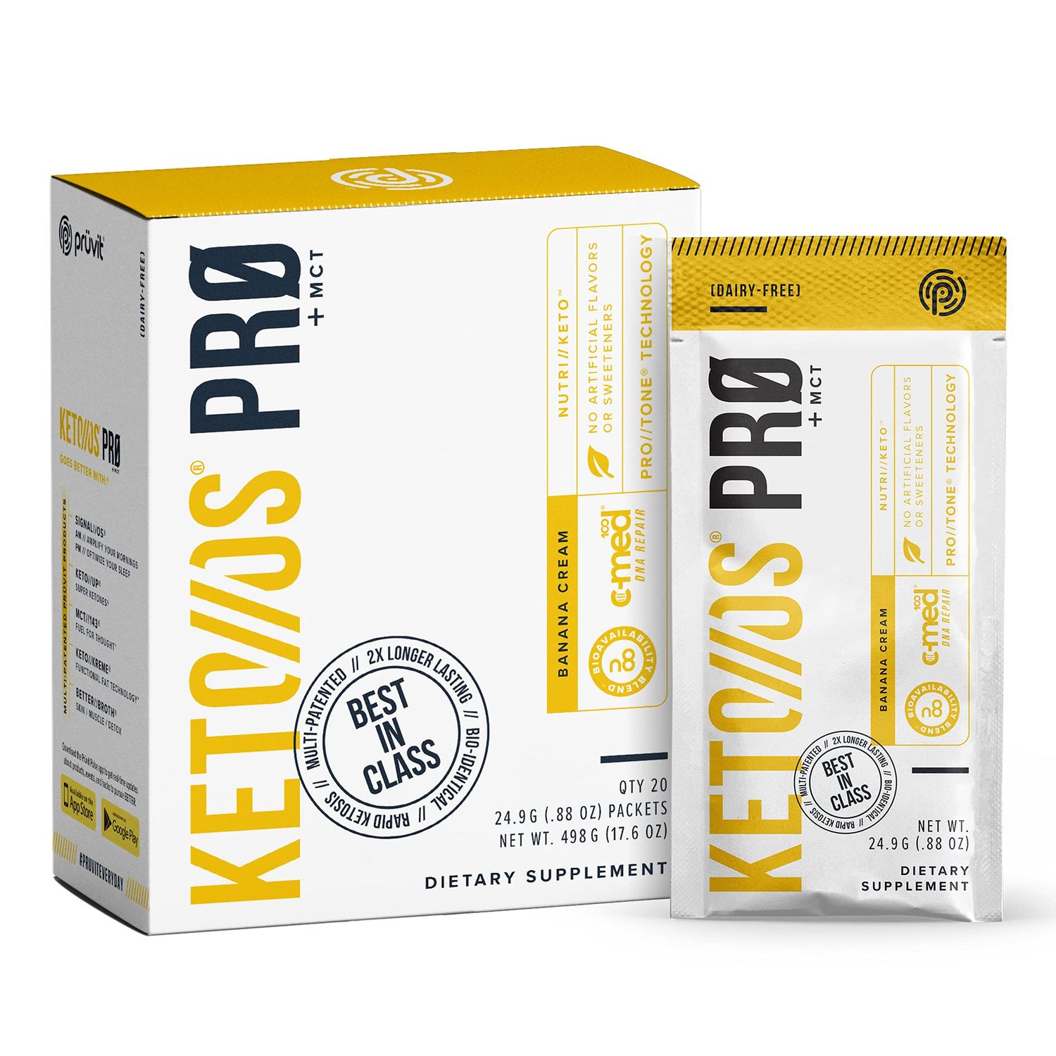 Pruvit KetoOS Pro Banana Cream MCT Ketones - KetoOS Pro Supplement for Energy Boost, Better Digestion and Helps Combating The Aging Process - 20 Packets