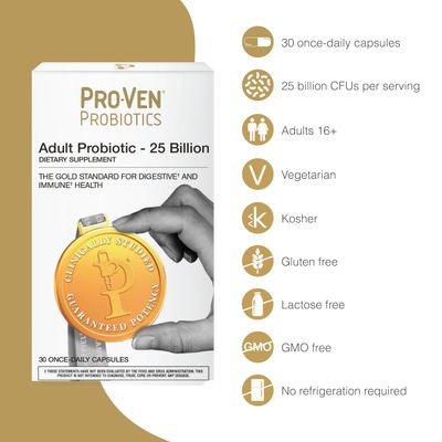 Pro-Ven Probiotics for Men and Women Adult Acidophilus and Bifidus 30 Capsules 25 Billion CFUs per Capsule