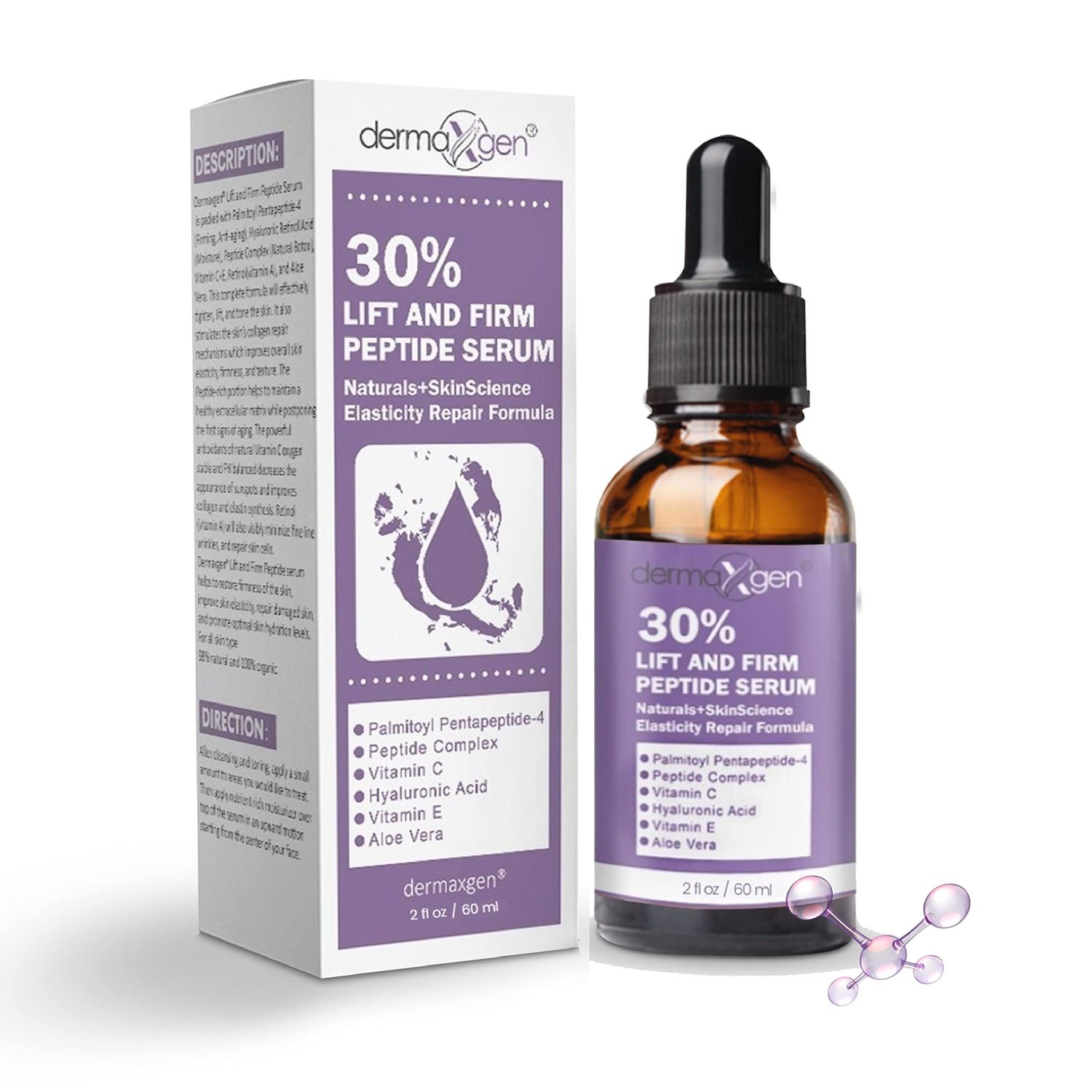 Dermaxgen Lift And Firm - 30 Peptide Serum, Matrixyl 3000, Vitamin C E Hyaluronic Acid Aloe Vera, Lifts, Firms Tightens Skin Pure Organic Anti-aging Serum (2 Fl Oz)