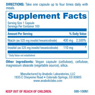 Anabolic Laboratories, NIACIN HEX (NO FLUSH NIACIN) 100 Vegetarian Caps