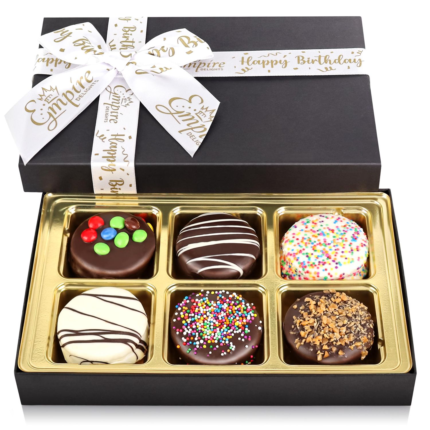 Chocolate Cookies Birthday Gift Basket for Men and Women - Gourmet Happy Birthday treats for Food Gifts, Chocolate Gift Box by Empire Delights, 6 Count