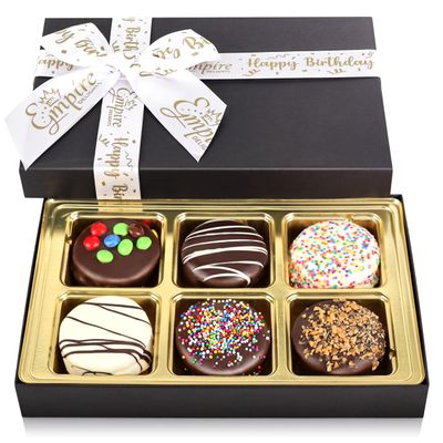 Chocolate Cookies Birthday Gift Basket for Men and Women - Gourmet Happy Birthday treats for Food Gifts, Chocolate Gift Box by Empire Delights, 6 Count