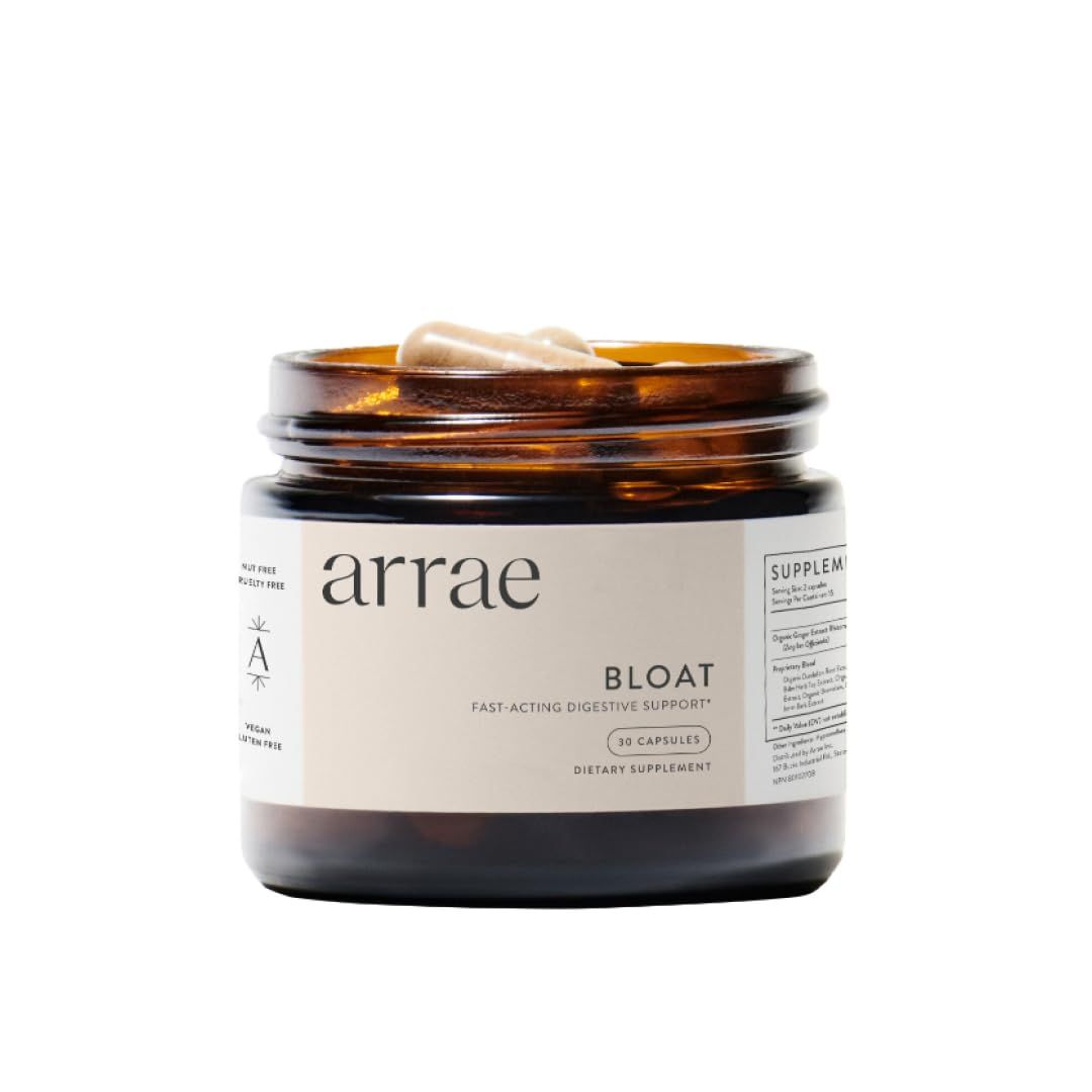 Arrae Fast-Acting Bloating Relief Digestive Enzymes, All Natural Bloat, Gas Indigestion Relief Capsules (30 Count)