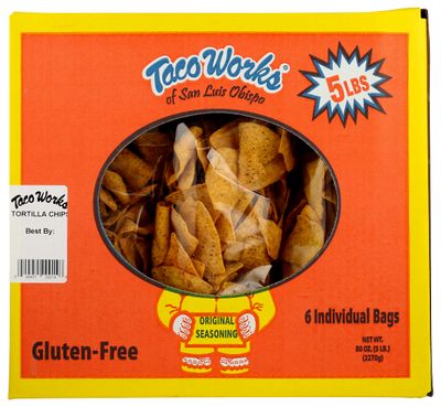 Taco Works Tortilla Chips, Original Seasoning, No Artificial Colors, Flavors or Preservatives, 0g Trans Fat, Cholesterol Free, Gluten Free, 80 Ounce Box (Pack of 1)