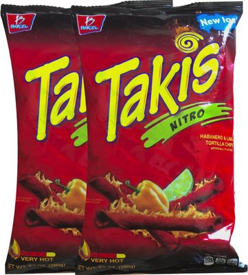 Barcel Takis Nitro Habanero Lime Tortilla Chips Snack Care Package for College, Military, Sports 9.9 oz bag (2)