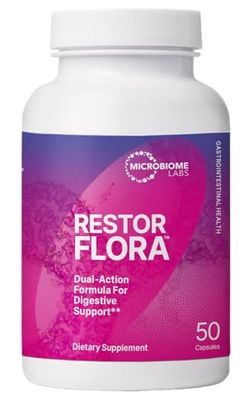 Microbiome Labs Restorflora Probiotics for Digestive Health - Gut Health Supplements with Dual Action Probiotics for Women, Men Kids 5 - Support Bowel Regularity Immune Function (50 Capsules)