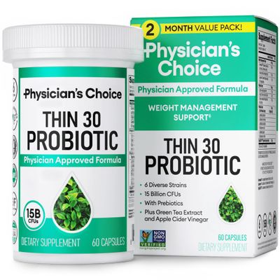 Physician&#39;s CHOICE Probiotics for Weight Management Bloating - 6 Probiotic Strains - Prebiotics - Key ingredient Cayenne - Supports Gut Health - Weight Management for Women Men - Green Tea - 60 CT