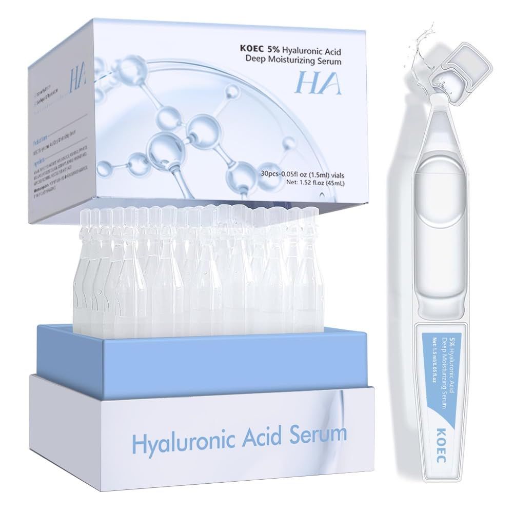 4D Hyaluronic Acid Serum 5 - Anti-Aging Face Serum for Sensitive Skin Ultra-Hydrating Pre-Makeup Primer Fragrance-Free, Non-Greasy Formula 30 Single-Use Vials (1.5ml Each)