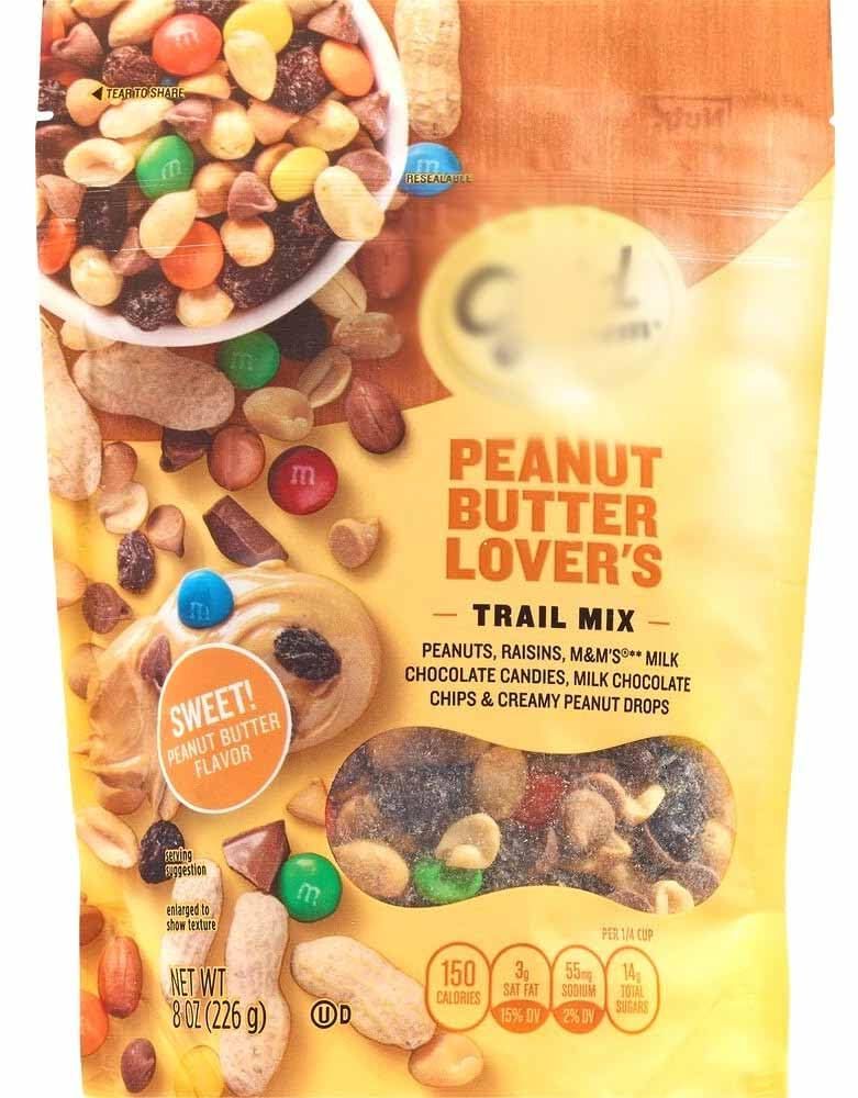 Peanut Butter Lover&#39;s Gold Trail Mix Bag: Peanuts, Raisins, Milk Chocolate Candies, Chocolate Chips, and Creamy Peanut Drops, Emblem Snack Snacking Dessert Treat Food, 8oz