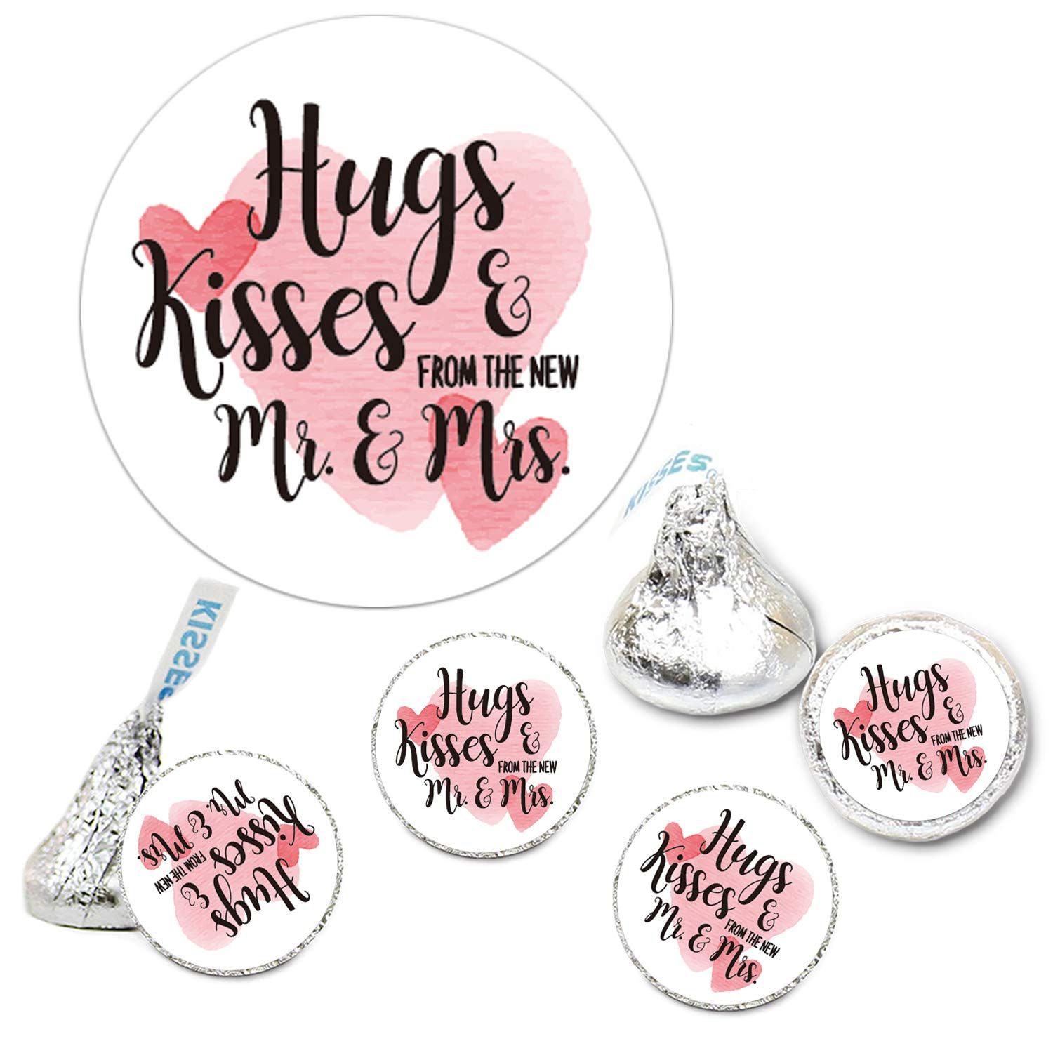 Chocolate Drop Labels Stickers, Hugs Kisses from The New Mr. Mrs, 180 Pack, Fits Hershey&#39;s Kisses Party Favors, Wedding Stickers for Weddings, Bridal Shower Engagement Party.