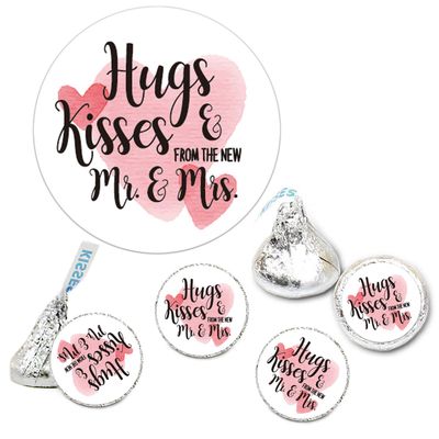 Chocolate Drop Labels Stickers, Hugs Kisses from The New Mr. Mrs, 180 Pack, Fits Hershey&#39;s Kisses Party Favors, Wedding Stickers for Weddings, Bridal Shower Engagement Party.