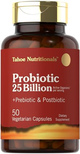 Tahoe Nutritionals Prebiotic, Probiotic Postbiotic 25 Billion CFU 50 Powder Pills Men and Women&#39;s Digestive Health Vegetarian and Non-GMO Supplement