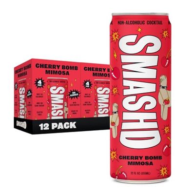 SMASHD Non-Alcoholic Mocktails Beverage with Flavored Sparkling Water No Artificial Flavors, Caffeine-Free, with electrolytes, Low Calories Organic Sugar 12 Oz (Cherry Bomb Mimosa, 12 Pack)
