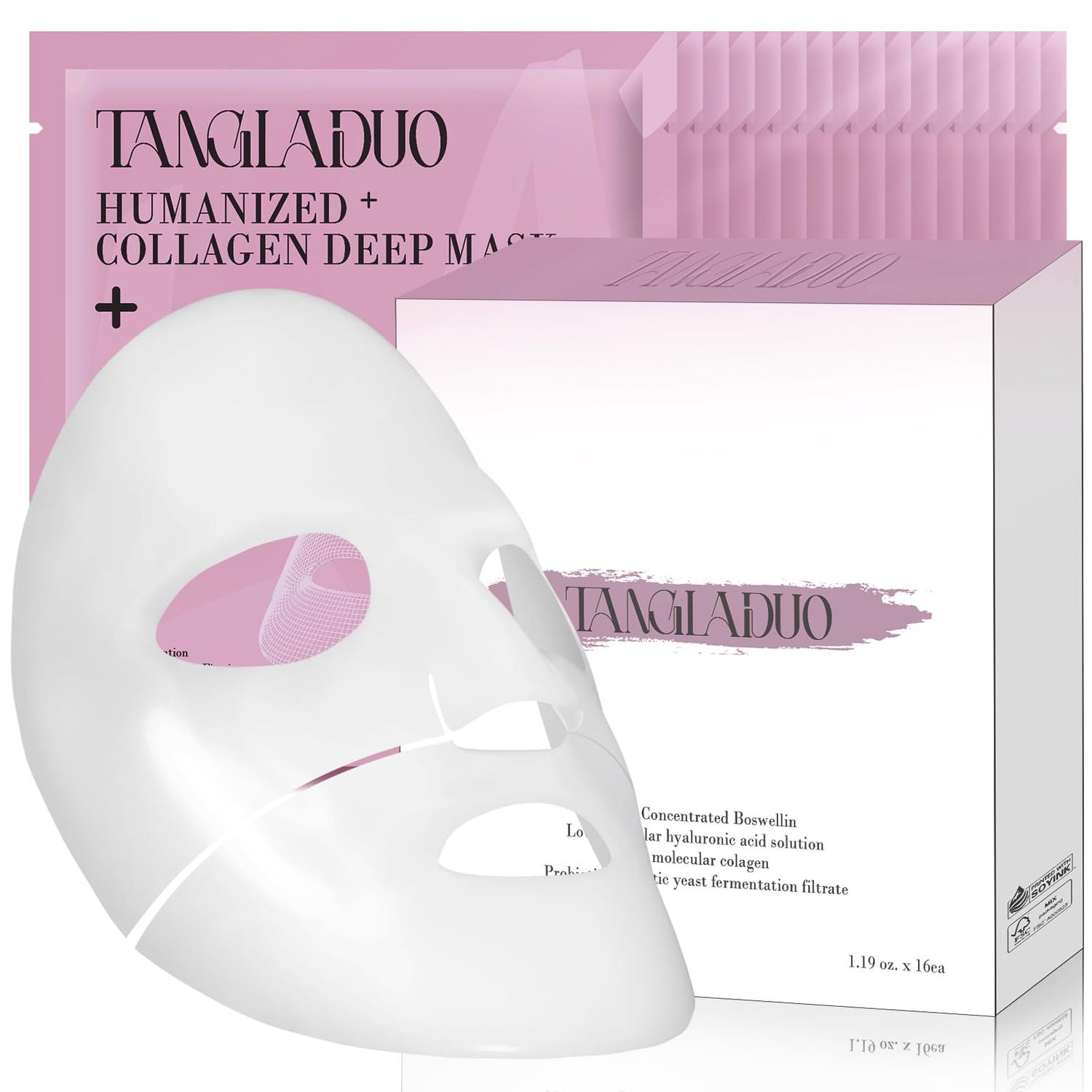 TANGLADUO Humanized Collagen Real Deep Overnight Mask,Hydrating Firming,Anti-ageing Hydrogel Mask,for All Skin Types,Elasticity Improvement,Pore Minimizing,Minimize Wrinkles,16Pcs,Pink
