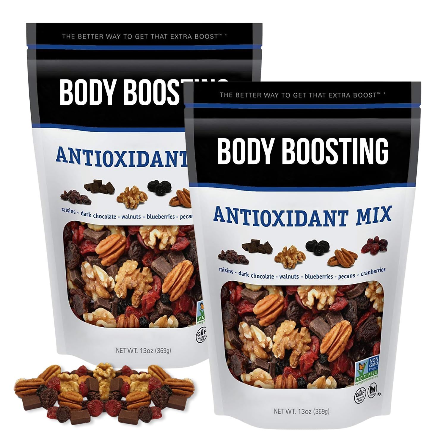 Antioxidant Trail Mix - 2PCs 13Oz Assorted Nuts Trail Mix Bulk with Raisins, Dark Chocolate, Walnuts, Blueberries, Pecans, Cranberries - Delicious Dried Fruit Mix Nuts Snack Packs