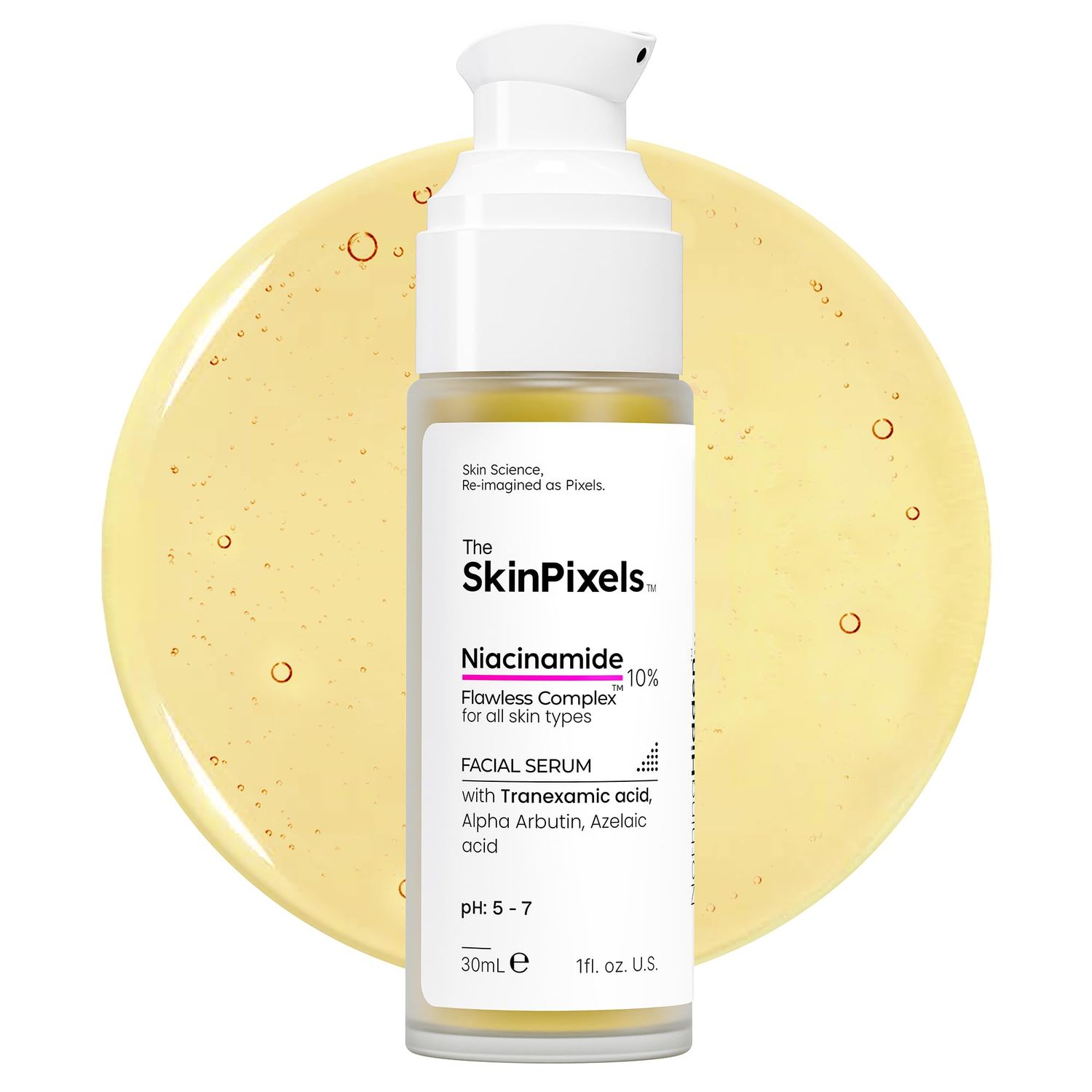 The SkinPixels 10 Niacinamide Brightening Glow Face Serum - Reduces Dark Spots, Acne, Fine Lines Wrinkles, Pore Minimizer, Anti-Aging with Tranexamic Acid, Alpha Arbutin Hyaluronic Acid, 30ml