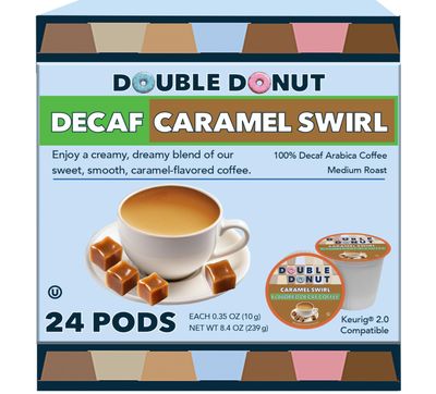 Caramel Swirl Medium Roast Decaf Flavored Coffee Pods for Keurig K Cups Makers from Double Donut, 24 Capsules