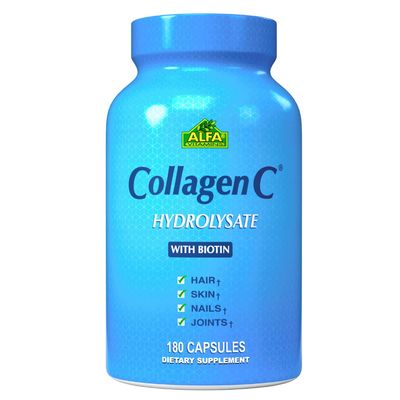 CollagenC - Collagen Hydrolysate Capsules with Biotin by Alfa Vitamins - Anti-Aging Nutritional Supplement for Skin, Nails Hair Rejuvenation - Supports Bone Muscle - Made in USA - 180 Capsules