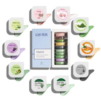 ClayCo! 10 Piece Clay Mask Variety Kit for Men Women Facial and Skin Care, Clay Face Mask Set (Rose, Rose Jelly, Matcha, Turmeric, Dead Sea, Green Tea, Aloe Vera, Avocado, Eggplant, Tea Tree)