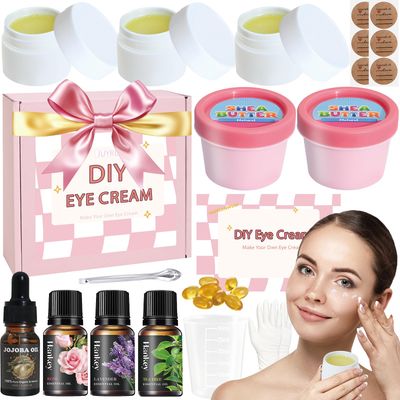 JUYRLE Natural Eye Cream- 26Pcs DIY Eye Cream Making Kit, Under Eye Cream for Wrinkles and Bags Skin Care Treatment with Vitamin E, Shea Butter, Anti Aging Eye Cream, Make Your Own Eye Cream for Women