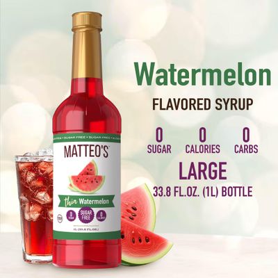 Matteo's Sugar Free Beverage Drinks Mixers - Inspired Zero Sugar Syrup, Juicy Watermelon Flavor, Sweet, Fruity Non-Alcoholic Syrup for Drinks, Dessert, Beverages - For All Occasions (33.8oz - 1pk)