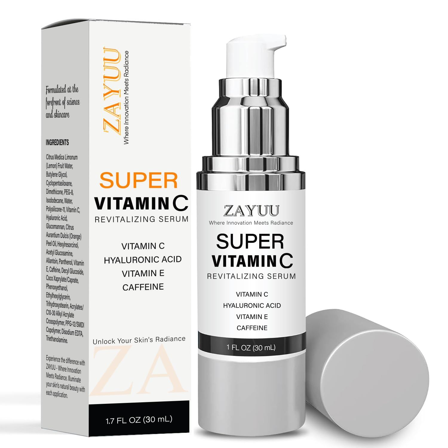 Super Vitamin C Face Serum for Mature Skin: All-In-One Hydrating Anti-Aging Formula with Vitamin C, Hyaluronic Acid, Vitamin E, and Peptides - Face Lift Serum for Wrinkles, Dark Spots (1 fl. oz.)