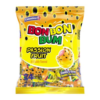 Colombina Bon Bon Bum Lollipops Tropical Passion Fruit Flavor, 24 Count (Pack of 1)