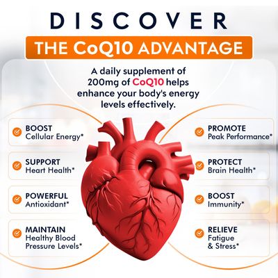 Premium CoQ10 200mg Softgels, Coenzyme Q10 Supplement with Enhanced Absorption, Antioxidant Formula for Heart Health, Energy Production Healthy Aging, Non-GMO, 100 Count