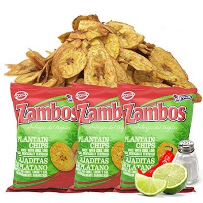 Zambos Plantain Chips: Spicy with Chili,Lime and Salt (Tajaditas de Pl tano con Chile Lim n y Sal) Crunchy with spicy taste that many like Salvajes del Tr pico 5.46 ounces (155grams) 3 pack