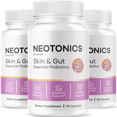 (3 Pack) Neotonics Capsules - Official Neotonics Skin Gut Essential Probiotics, Advanced Formula Neotonics Skin and Gut Organic, All Natural Supplement Neotonics Review, 90 Capsules for 5 Months