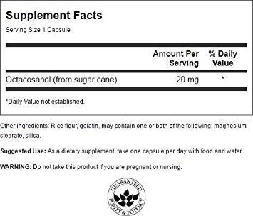 Swanson Maximum-Strength Octacosanol 20 Milligrams 30 Capsules