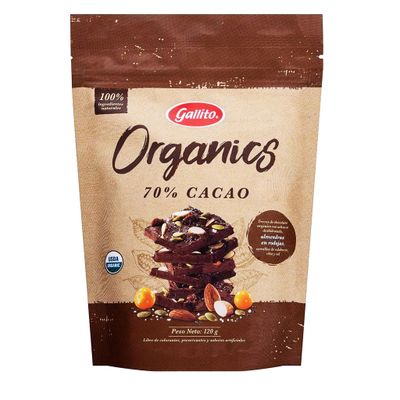 Gallito Organic Dark Chocolate Chunks with Dried Fruit, Sliced Almonds, Pumpkin Seeds, Chia Sea Salt - 120g - No Artificial Colors or Preservatives