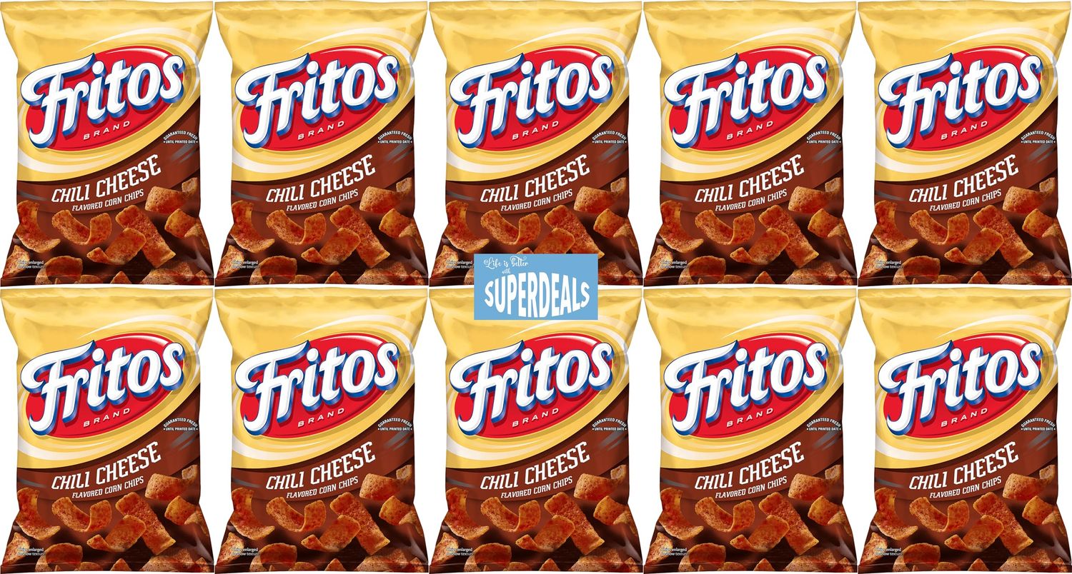 Fritos Corn Chips, Chili Cheese, Bundled by SUPERDEALS with mystery gift, 2-Ounce Large Single Serve Bags (Pack of 10)